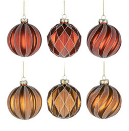 Shatchi Christmas 8Cm Red And Amber Glass Baubles Set - 12Pcs Ornaments With 6 Assorted Designs For Tree Decorations - thumbnail 6