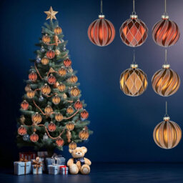Shatchi Christmas 8Cm Red And Amber Glass Baubles Set - 12Pcs Ornaments With 6 Assorted Designs For Tree Decorations - thumbnail 5