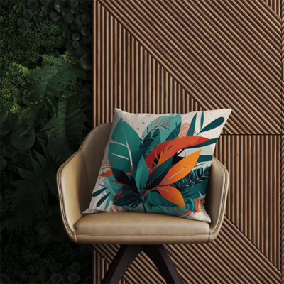 Warren Reed Designer Green Orange Tropical Leaves Outdoor Cushion 60Cm X 60Cm