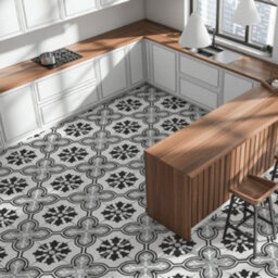 Ceramica Ellie Graphite Black & White Matt Patterned Vintage Effect Porcelain Indoor Wall & Floor Tile, Pack Of 7, (L)450mm (W)450mm