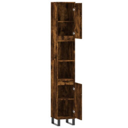 Berkfield Bathroom Cabinet Smoked Oak 30X30X190 Cm Engineered Wood - thumbnail 6