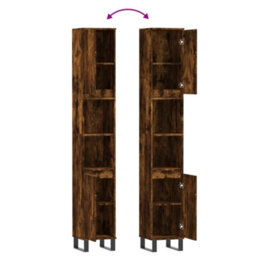Berkfield Bathroom Cabinet Smoked Oak 30X30X190 Cm Engineered Wood - thumbnail 9