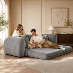 Abrihome Mimo Modern Pull-Out Sofa Bed With Resistant Fabric, Convertible 2-In-1 Design For Living Room & Small Spaces, Grey, Lambswool - thumbnail 8