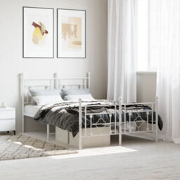 Berkfield Metal Bed Frame Without Mattress With Footboard White 120X200Cm - thumbnail 1
