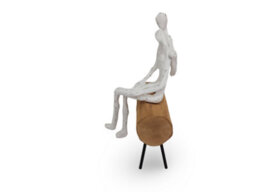 Polyresin, Mango Wood And Iron Couple On Log Sculpture - Handcrafted Romantic Figurine - Natural And White Finish - 16.5X31.5X13Cm - thumbnail 3