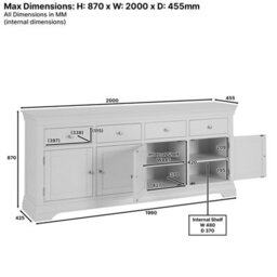 The Furniture Market Wilmslow Dove Grey Painted Extra Large 4 Drawer 4 Door Sideboard - thumbnail 9