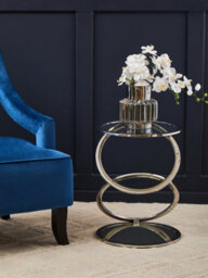 Orsina Clear Glass End Table With Warm Metallic Frame, Luxe Interlocking Gold Ring Base, Modern Glass Top - thumbnail 2