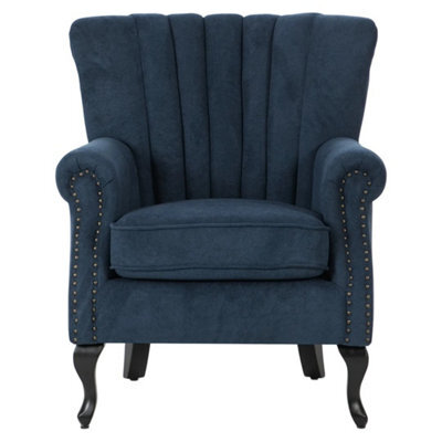 Upholstered Scalloped Wingback Tub Armchair Single Sofa Cuddle Chair With Rivets - image 1