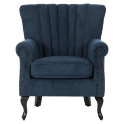 Upholstered Scalloped Wingback Tub Armchair Single Sofa Cuddle Chair With Rivets - thumbnail 1