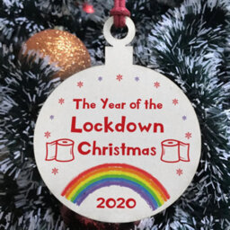 Red Ocean Lockdown Wood Bauble For Christmas Tree Rainbow Quarantine Family Gift - thumbnail 3
