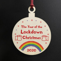 Red Ocean Lockdown Wood Bauble For Christmas Tree Rainbow Quarantine Family Gift - thumbnail 2
