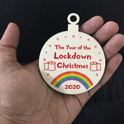 Red Ocean Lockdown Wood Bauble For Christmas Tree Rainbow Quarantine Family Gift - thumbnail 5