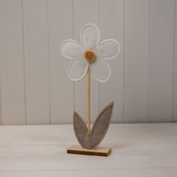 Satchville Cream Felt Flower On Wooden Base Decoration