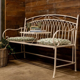 Dibor Vintage Large Cream Arched Indoor Furniture Bench With Table - thumbnail 1