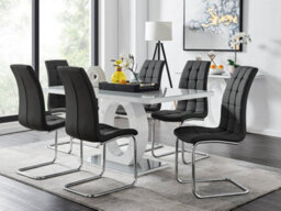 Furniturebox Giovani Rectangular 6 Seat White High Gloss Unique Halo Base Dining Table Grey Glass Top 6 Black Faux Leather Murano Chairs - thumbnail 1