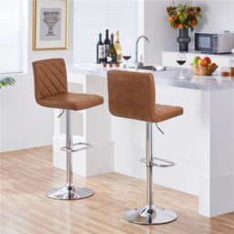 Yaheetech Retro Brown Set Of 2 Pu Leather Dining Chairs With Backrest - thumbnail 1