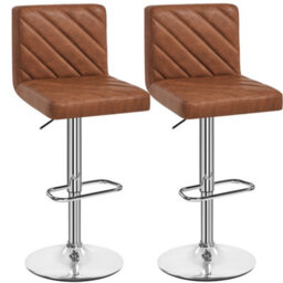 Yaheetech Retro Brown Set Of 2 Pu Leather Dining Chairs With Backrest - thumbnail 2