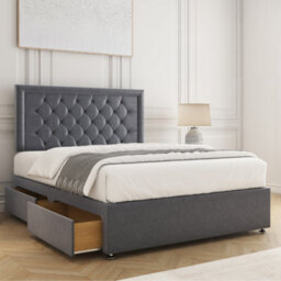 Bsspoke Nova Divan Bed Set Steel Plush Velvet 24Inch Chesterfield Headboard 2 Drawers Same Side & Mattress In All Sizes - thumbnail 1