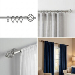 Silver Extendable Metal Curtain Pole Rail With Rings And Finials 120 To 210 Cm - thumbnail 4