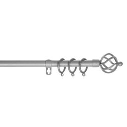 Silver Extendable Metal Curtain Pole Rail With Rings And Finials 120 To 210 Cm - thumbnail 1