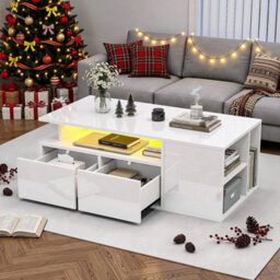 Led High Gloss Coffee Table With 2 Push Latch Drawers - thumbnail 5
