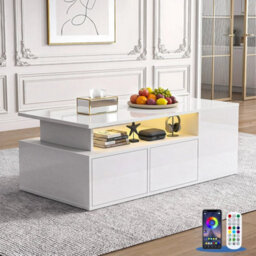 Led High Gloss Coffee Table With 2 Push Latch Drawers - thumbnail 6