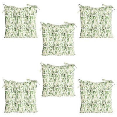 Dibor Set Of 6 Green Leaf Print Indoor Furniture Dining Chair Seat Pads (L)40Cm X (W)40Cm - image 1