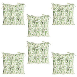 Dibor Set Of 6 Green Leaf Print Indoor Furniture Dining Chair Seat Pads (L)40Cm X (W)40Cm - thumbnail 1