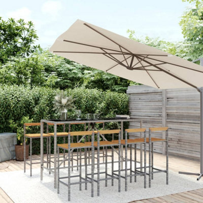 Walplus 9 Piece Garden Bar Set Grey Poly Rattan& Solid Wood Acacia - image 1