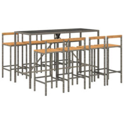 Walplus 9 Piece Garden Bar Set Grey Poly Rattan& Solid Wood Acacia - thumbnail 3