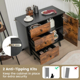 Costway Industrial Storage Cabinet Freestanding Wooden Buffet Sideboard W/ 3 Drawers & Door - thumbnail 7