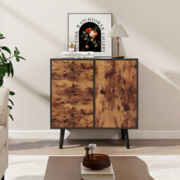 Costway Industrial Storage Cabinet Freestanding Wooden Buffet Sideboard W/ 3 Drawers & Door - thumbnail 4