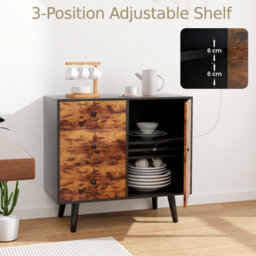 Costway Industrial Storage Cabinet Freestanding Wooden Buffet Sideboard W/ 3 Drawers & Door - thumbnail 6