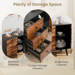Costway Industrial Storage Cabinet Freestanding Wooden Buffet Sideboard W/ 3 Drawers & Door - thumbnail 5