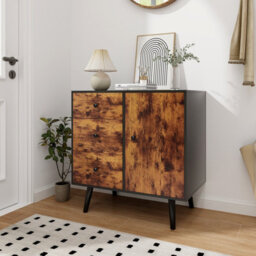 Costway Industrial Storage Cabinet Freestanding Wooden Buffet Sideboard W/ 3 Drawers & Door - thumbnail 1