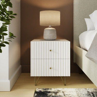 Gfw Thalia Ribbed 2 Drawer Bedside Table White - image 1