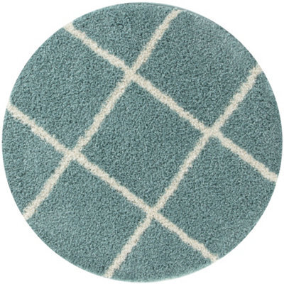 The Rugs Moroccan Shaggy Rugs And Runners Soft Fluffy Diamond Design High Pile Duck Egg Blue And Ivory Living Room Kitchen Hallway 550 - image 1