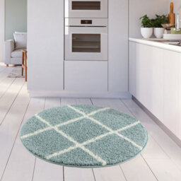 The Rugs Moroccan Shaggy Rugs And Runners Soft Fluffy Diamond Design High Pile Duck Egg Blue And Ivory Living Room Kitchen Hallway 550 - thumbnail 5