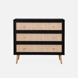 Sweeek - 3-Drawer Chest With Wood And Cane Effect Black 90X39X79 Cm - Boheme - thumbnail 2