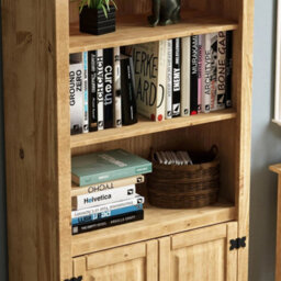 Bookcase 2 Door Display Unit 3 Shelf Mexican Solid Waxed Pine Living Room - thumbnail 4