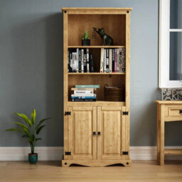 Bookcase 2 Door Display Unit 3 Shelf Mexican Solid Waxed Pine Living Room - thumbnail 3