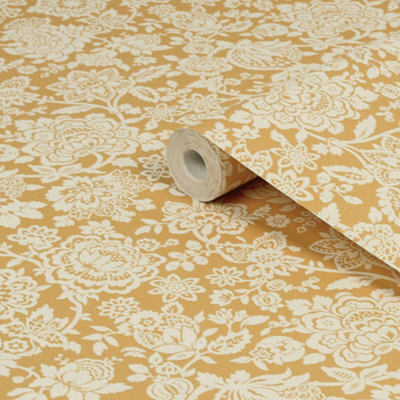 Laura Ashley Midnight Palace Trailing Laurissa Pale Ochre Yellow Smooth Wallpaper - image 1