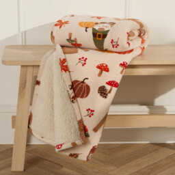 OHS Autumn Gonk Throw Over Fleece Bed Sofa Sherpa Soft Warm Blanket Plush Pumpkin - thumbnail 2