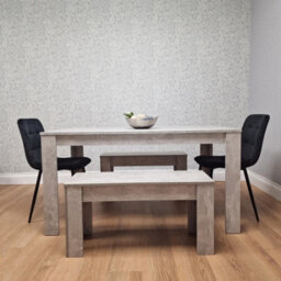 Kosy Koala Dining Table With 2 Black Velvet Chairs And 2 Stone Grey Benches Dining Room Furniture Set - thumbnail 5