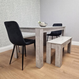 Kosy Koala Dining Table With 2 Black Velvet Chairs And 2 Stone Grey Benches Dining Room Furniture Set - thumbnail 2