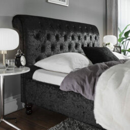 Stratus Interiors Regal Sleigh Bed Frame Roll Top Head And Foot Soft Velvet - Grey Naples - Metal Gaslift - Single - thumbnail 3