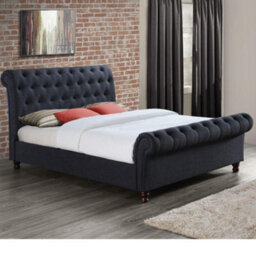 Stratus Interiors Regal Sleigh Bed Frame Roll Top Head And Foot Soft Velvet - Grey Naples - Metal Gaslift - Single - thumbnail 2