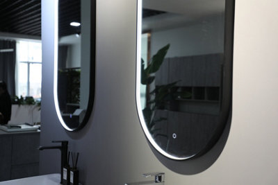 Lumora 900X500mm Oval Matt Black Led Bathroom Mirror - Pill Mirror, Front-Lit Tri-Light Anti-Fog - image 1