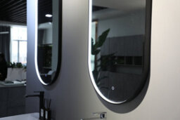 Lumora 900X500mm Oval Matt Black Led Bathroom Mirror - Pill Mirror, Front-Lit Tri-Light Anti-Fog - thumbnail 1