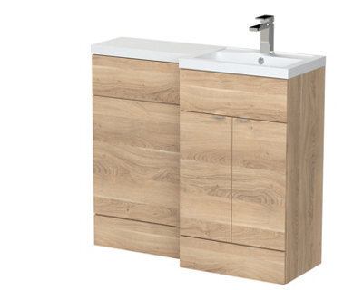Hudson Reed Fusion Floor Standing Stylish Vanity Unit With Basin, Right Hand Combination, Bleached Oak, 1000mm - image 1
